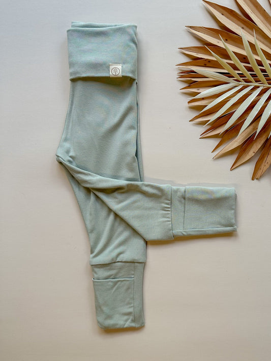 Fold - Over Footie Bamboo Leggings | Sage - Tenth & Pine - Leggings - 0 - 3M