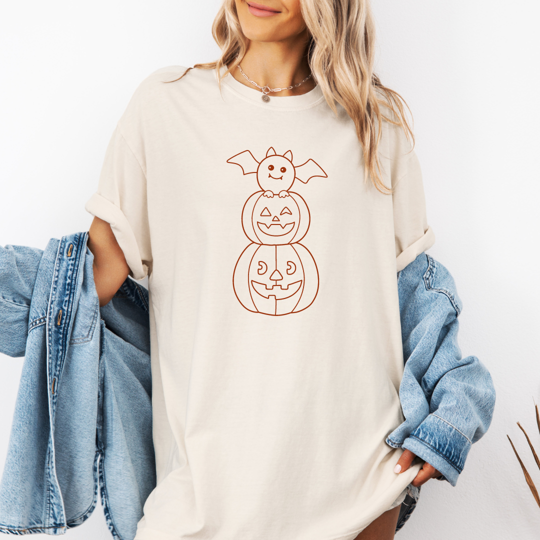 Pumpkin Stack Bat T-shirt | Adult Short Sleeve Tee