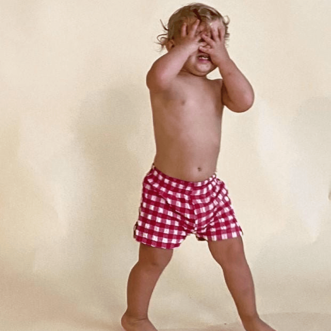 Red Gingham Mini Swim Trunk - Tenth & Pine - Mini Swimwear - 0 - 6 Months - Red Gingham - Montce