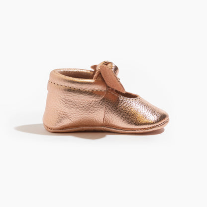 Rose Gold Knotted Bow Baby Shoe - Tenth &amp; Pine - Knotted Bow Mocc - Soft Sole - 1