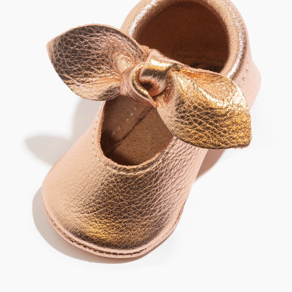 Rose Gold Knotted Bow Baby Shoe - Tenth &amp; Pine - Knotted Bow Mocc - Soft Sole - 1