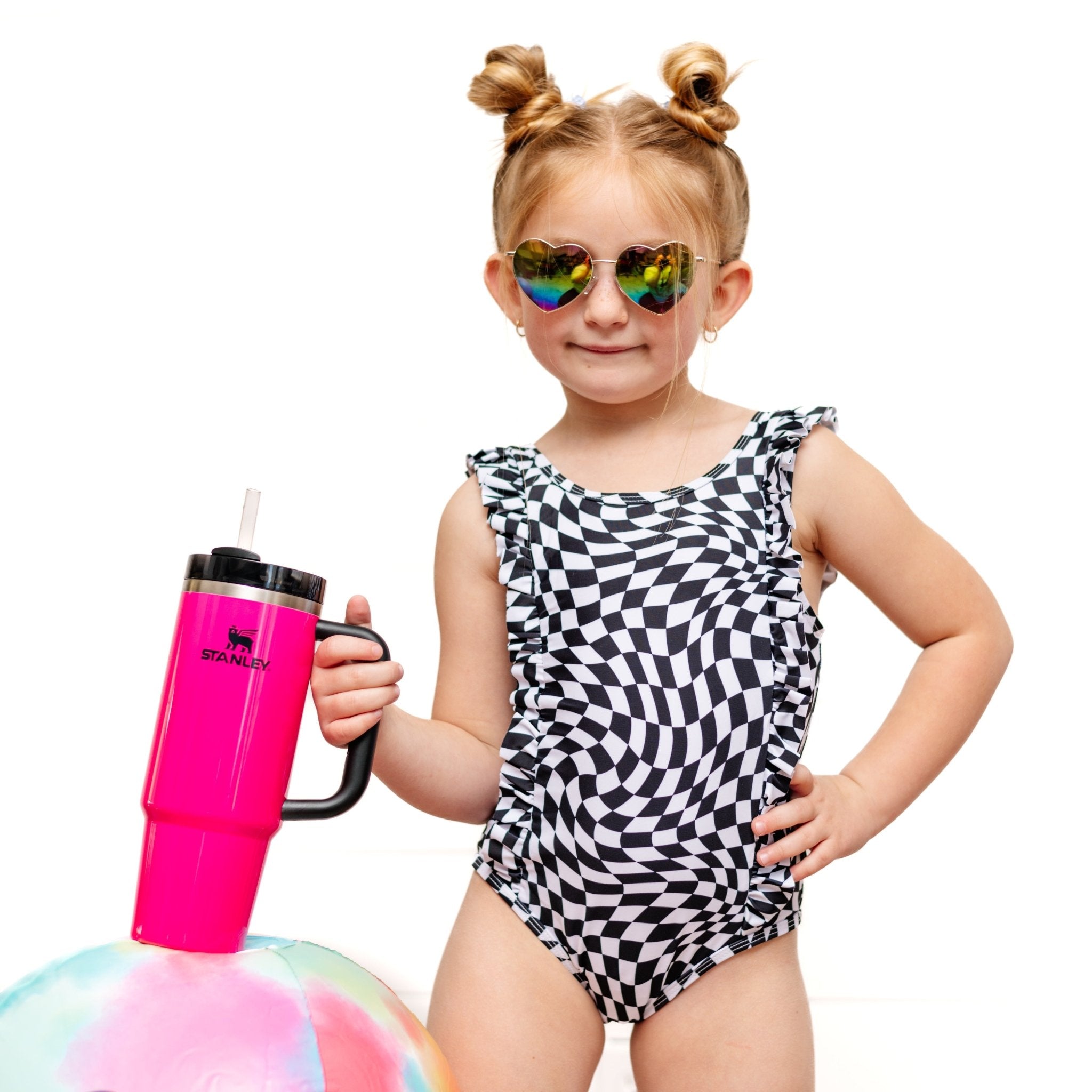 RUFFLE SWIMSUIT - Black Dizzy Check - Tenth &amp; Pine - Ruffle Swimsuit - 6/12m - millie + roo