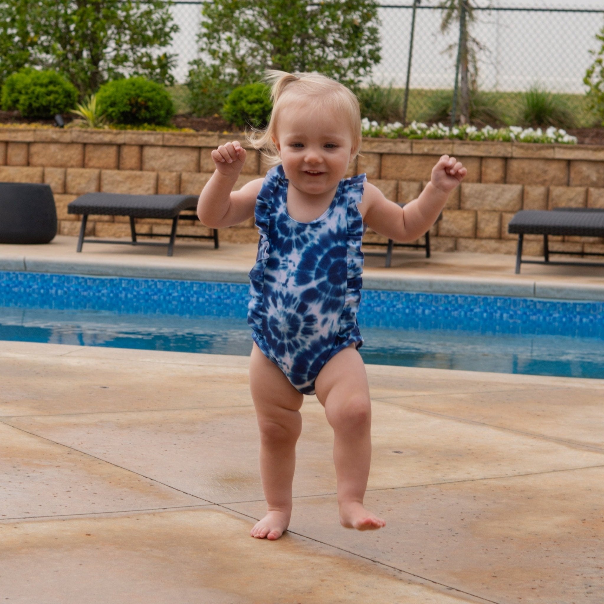RUFFLE SWIMSUIT - Blue Tie Dye - Tenth &amp; Pine - Ruffle Swimsuit - 6/12m - millie + roo