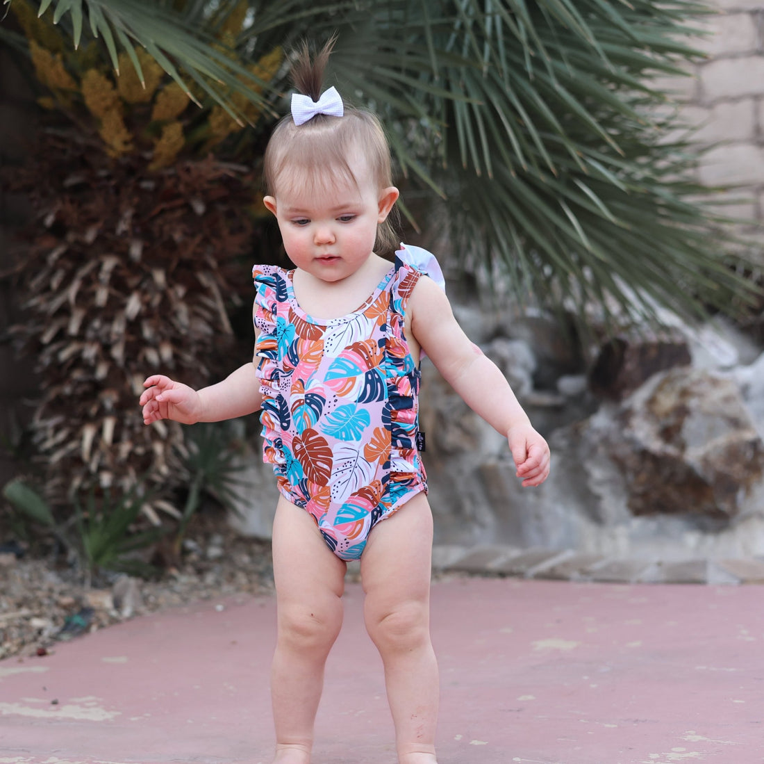 RUFFLE SWIMSUIT - Monstera - Tenth &amp; Pine - Ruffle Swimsuit - 6/12m - millie + roo