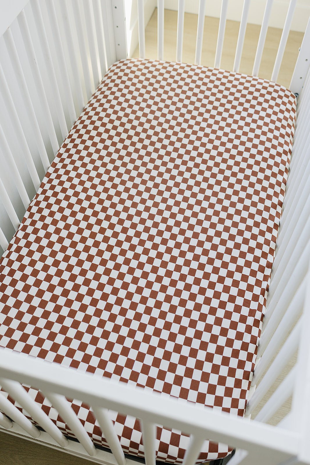 Rust Checkered Bamboo Stretch Crib Sheet - Tenth &amp; Pine - 