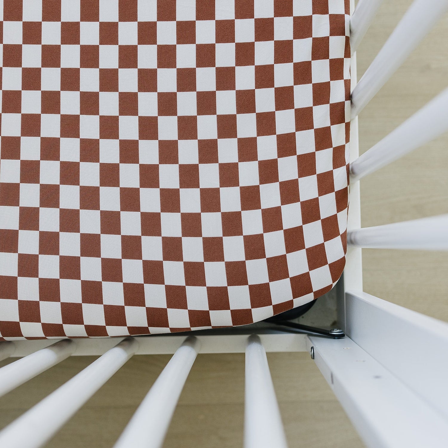 Rust Checkered Bamboo Stretch Crib Sheet - Tenth &amp; Pine - 