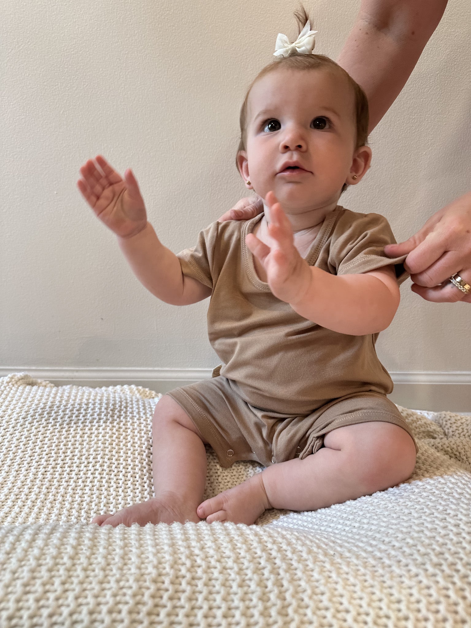 Short Sleeve Snap Romper | Almond | Luxury Bamboo - Tenth &amp; Pine - BAMBOO ROMPER