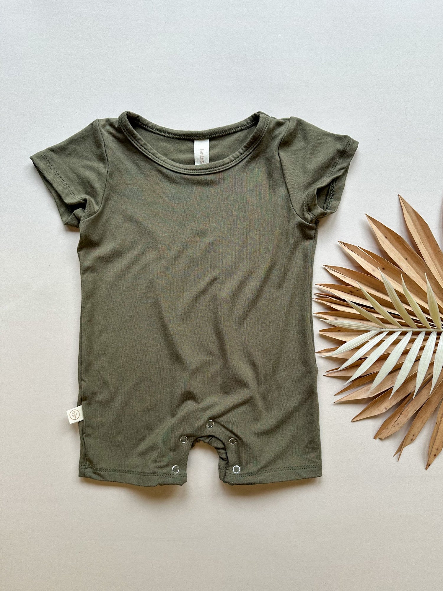 Short Sleeve Snap Romper | Army Green | Luxury Bamboo - Tenth &amp; Pine - BAMBOO ROMPER