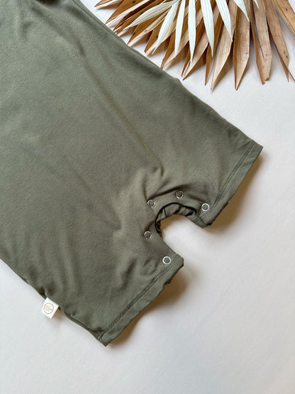 Short Sleeve Snap Romper | Army Green | Luxury Bamboo - Tenth &amp; Pine - BAMBOO ROMPER