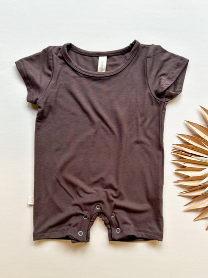 Short Sleeve Snap Romper | Brown | Luxury Bamboo - Tenth &amp; Pine - BAMBOO ROMPER