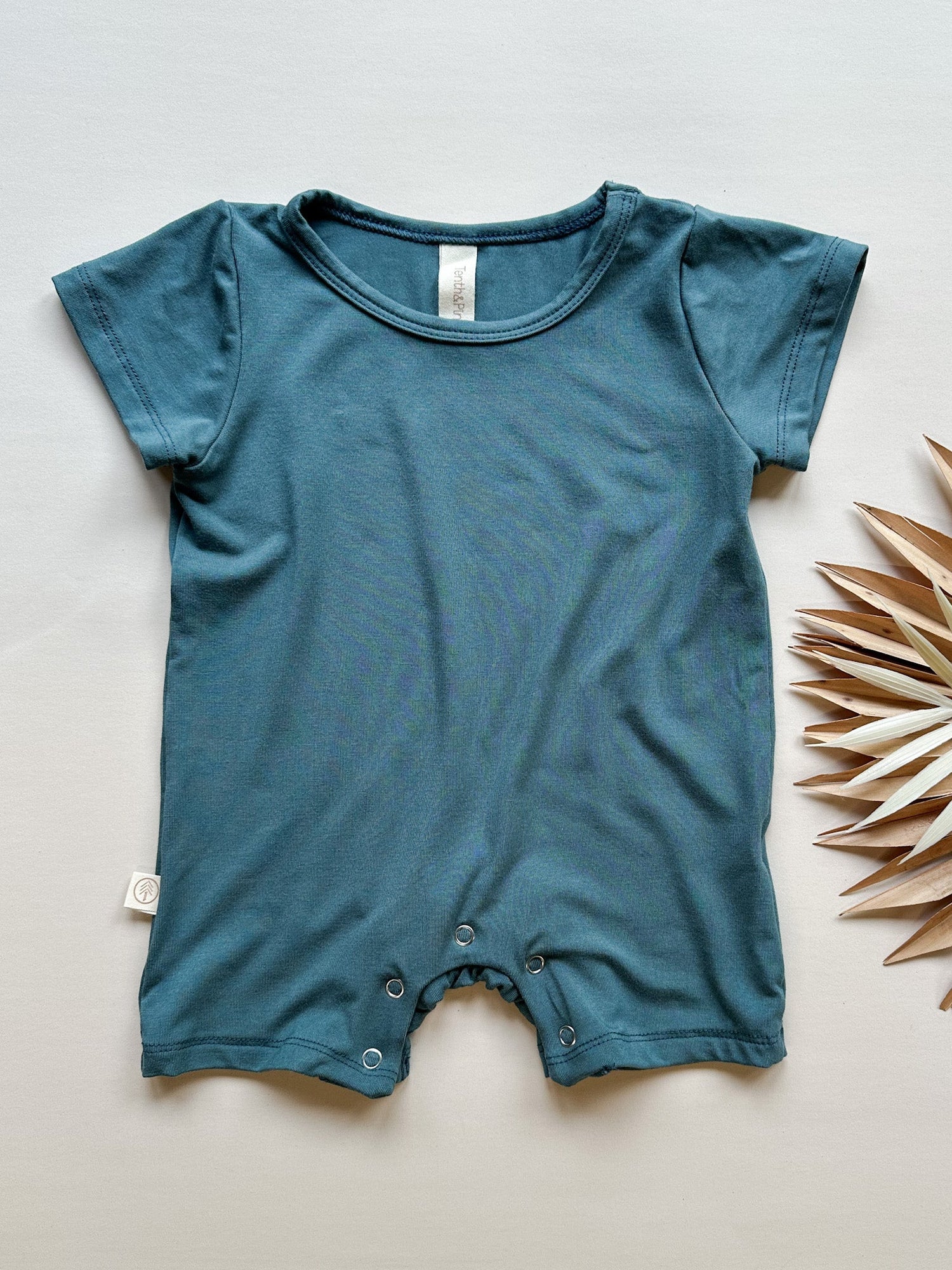 Short Sleeve Snap Romper | Dark Teal | Luxury Bamboo - Tenth &amp; Pine - BAMBOO ROMPER