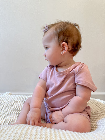 Short Sleeve Snap Romper | Dusty Pink | Luxury Bamboo - Tenth &amp; Pine - BAMBOO ROMPER