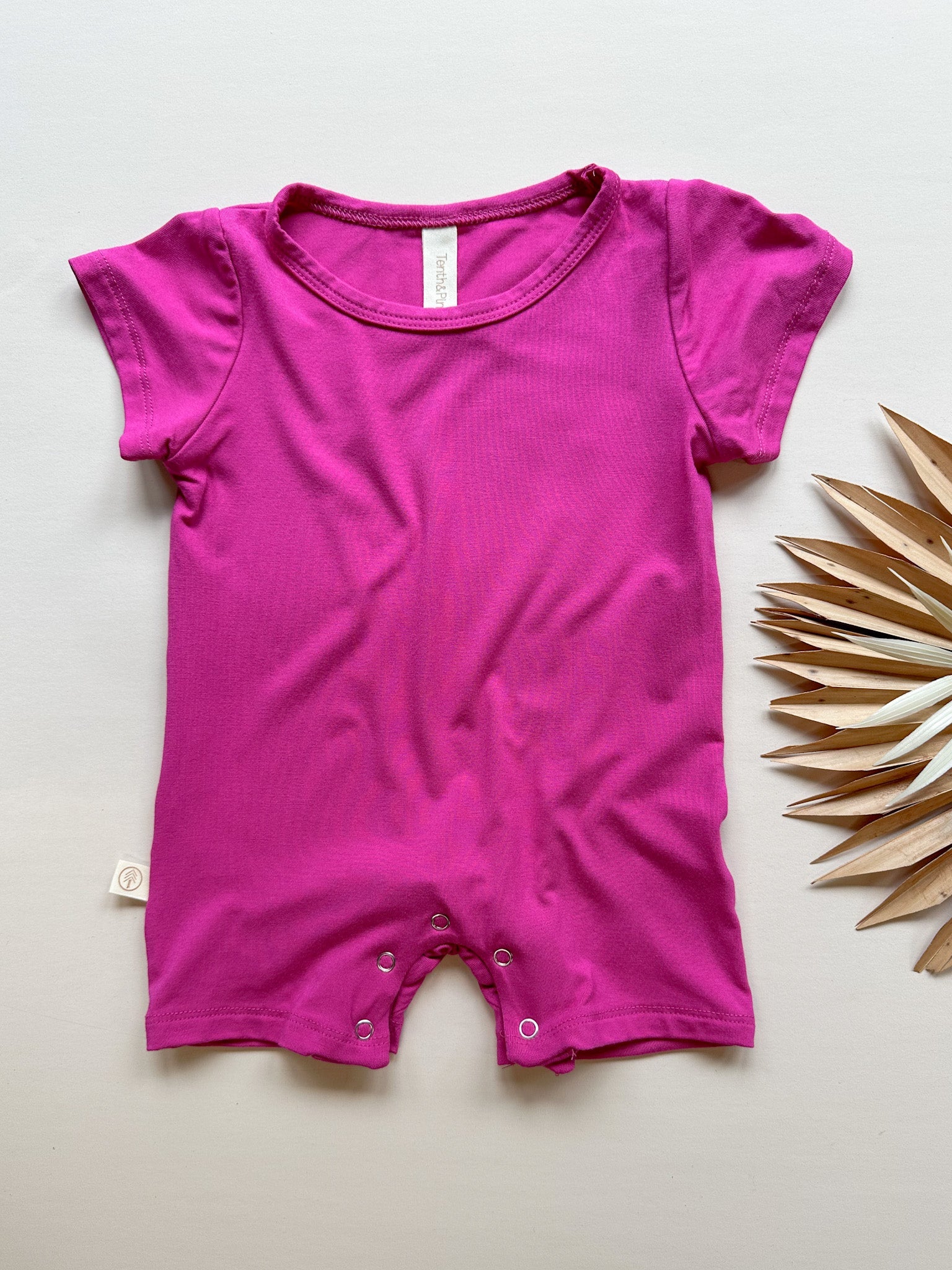 Short Sleeve Snap Romper | Fuchsia | Luxury Bamboo - Tenth &amp; Pine - BAMBOO ROMPER - 0 - 3M