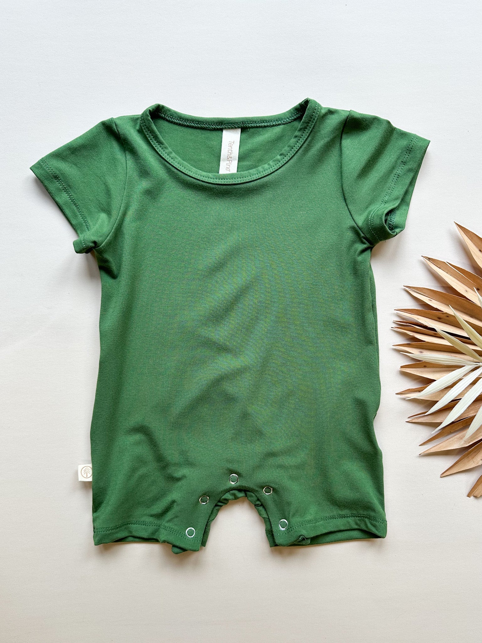 Short Sleeve Snap Romper | Green | Luxury Bamboo - Tenth &amp; Pine - BAMBOO ROMPER