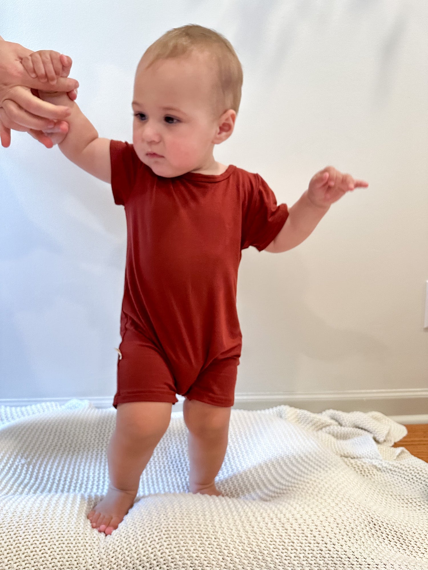 Short Sleeve Snap Romper | Maroon | Luxury Bamboo - Tenth &amp; Pine - BAMBOO ROMPER