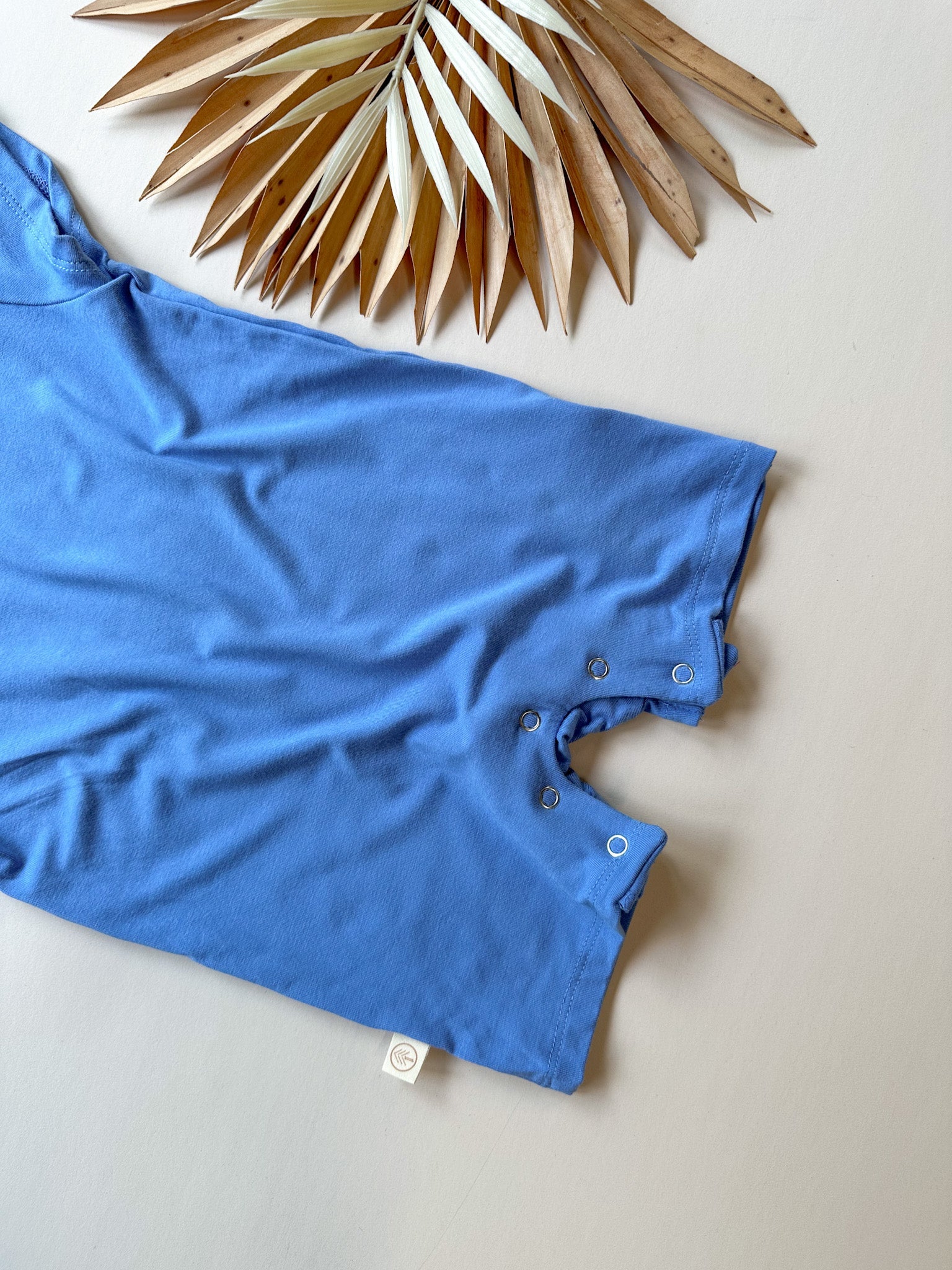 Short Sleeve Snap Romper | Pacific Blue | Luxury Bamboo - Tenth & Pine - BAMBOO ROMPER - 0 - 3M