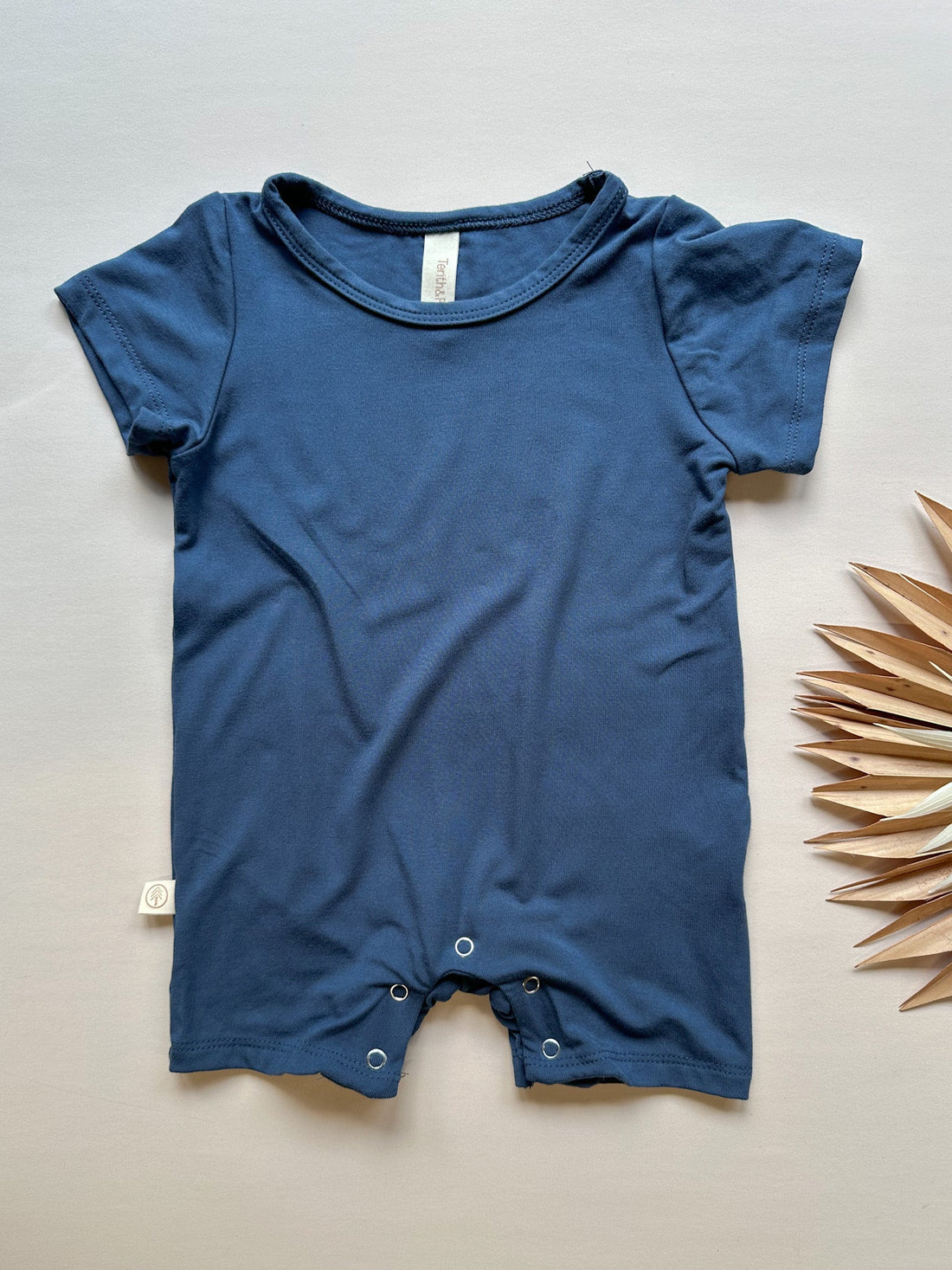 Short Sleeve Snap Romper | Slate Blue | Luxury Bamboo - Tenth &amp; Pine - BAMBOO ROMPER