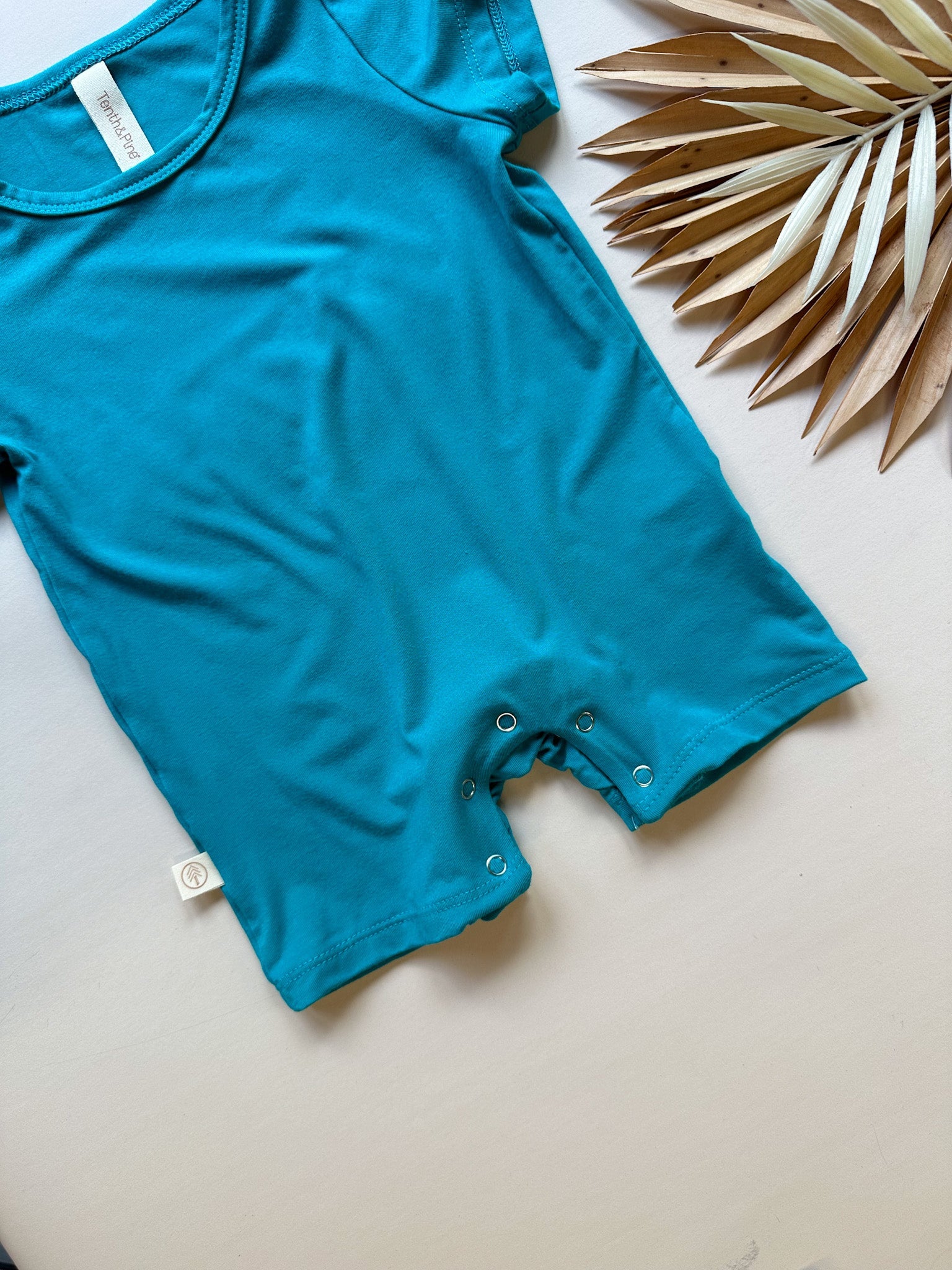 Short Sleeve Snap Romper | Turquoise | Luxury Bamboo - Tenth &amp; Pine - BAMBOO ROMPER