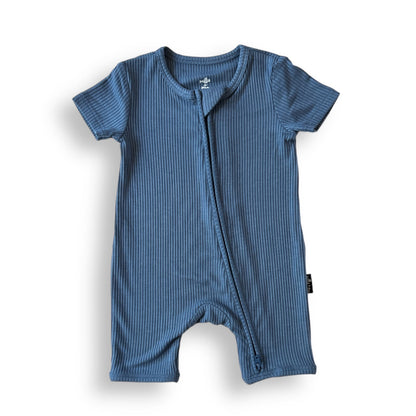 SHORTIE ZIP ROMPER - Arctic Ribbed - Tenth & Pine - shortie zip rompers - rib - 0/3m
