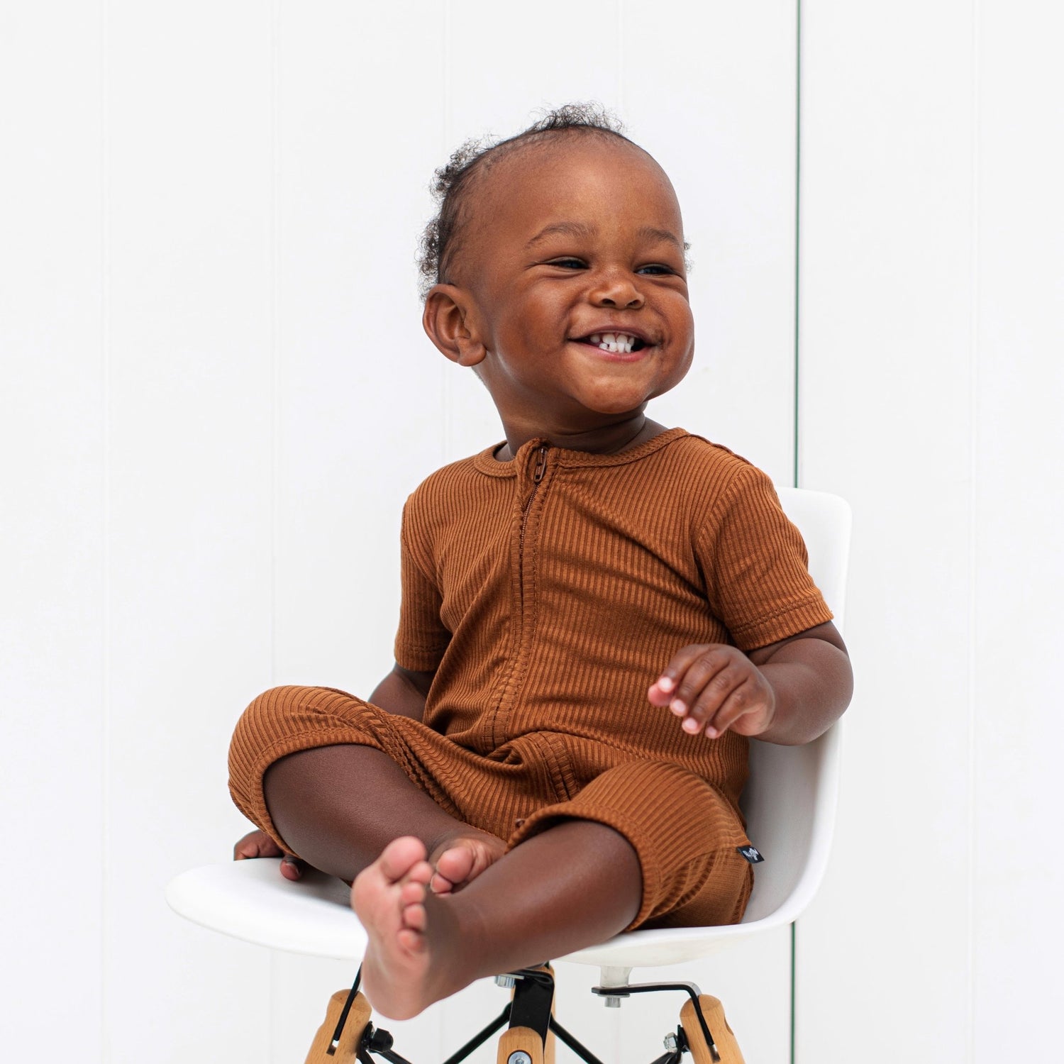SHORTIE ZIP ROMPER - Bark Ribbed - Tenth &amp; Pine - shortie zip rompers - rib - 0/3m
