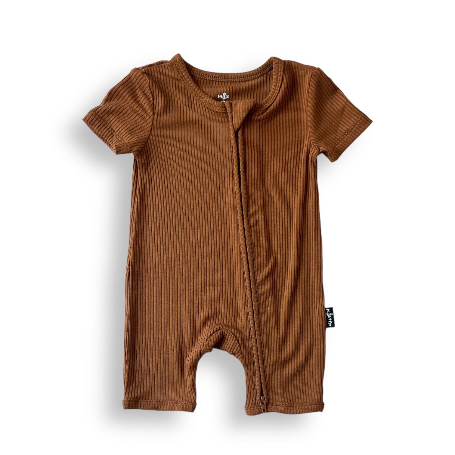 SHORTIE ZIP ROMPER - Bark Ribbed - Tenth & Pine - shortie zip rompers - rib - 0/3m