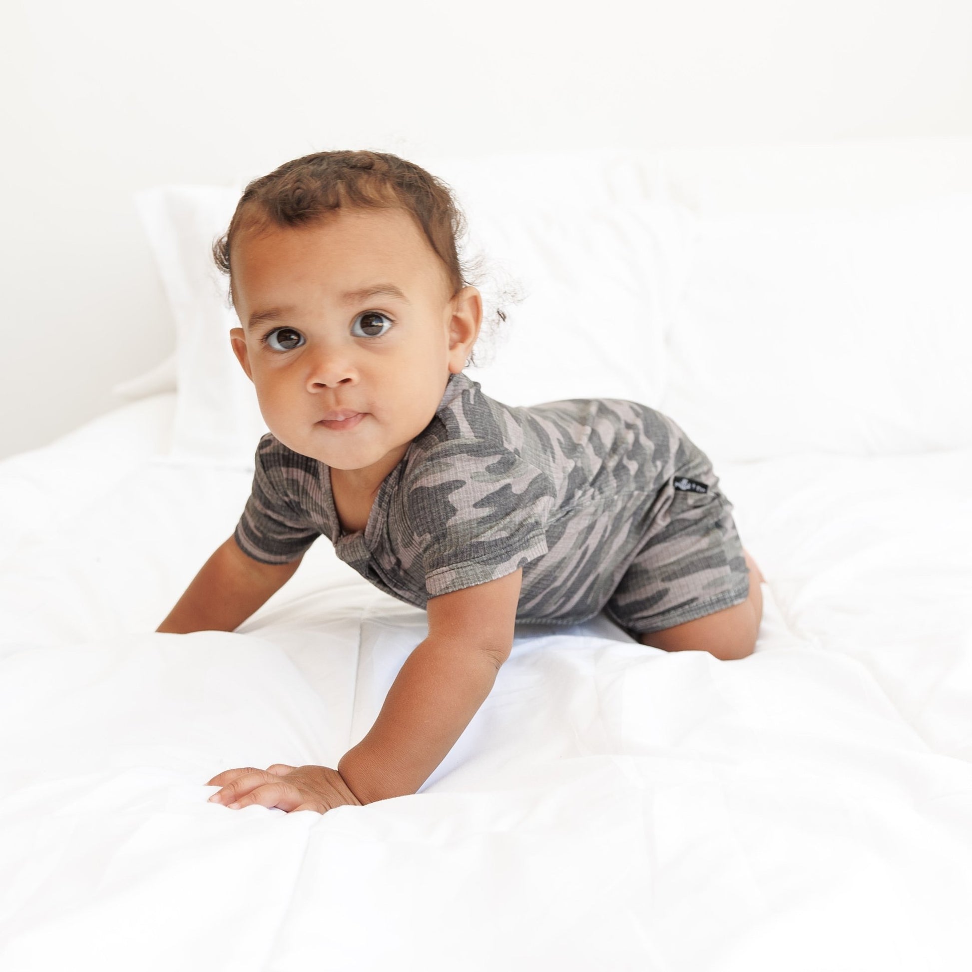 SHORTIE ZIP ROMPER - Chris Camo Ribbed - Tenth & Pine - shortie zip rompers - rib - 0/3m