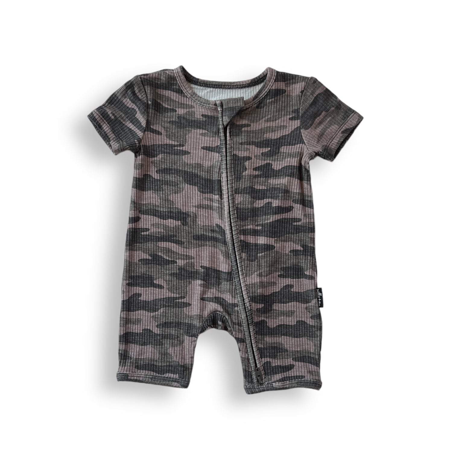 SHORTIE ZIP ROMPER - Chris Camo Ribbed - Tenth & Pine - shortie zip rompers - rib - 0/3m