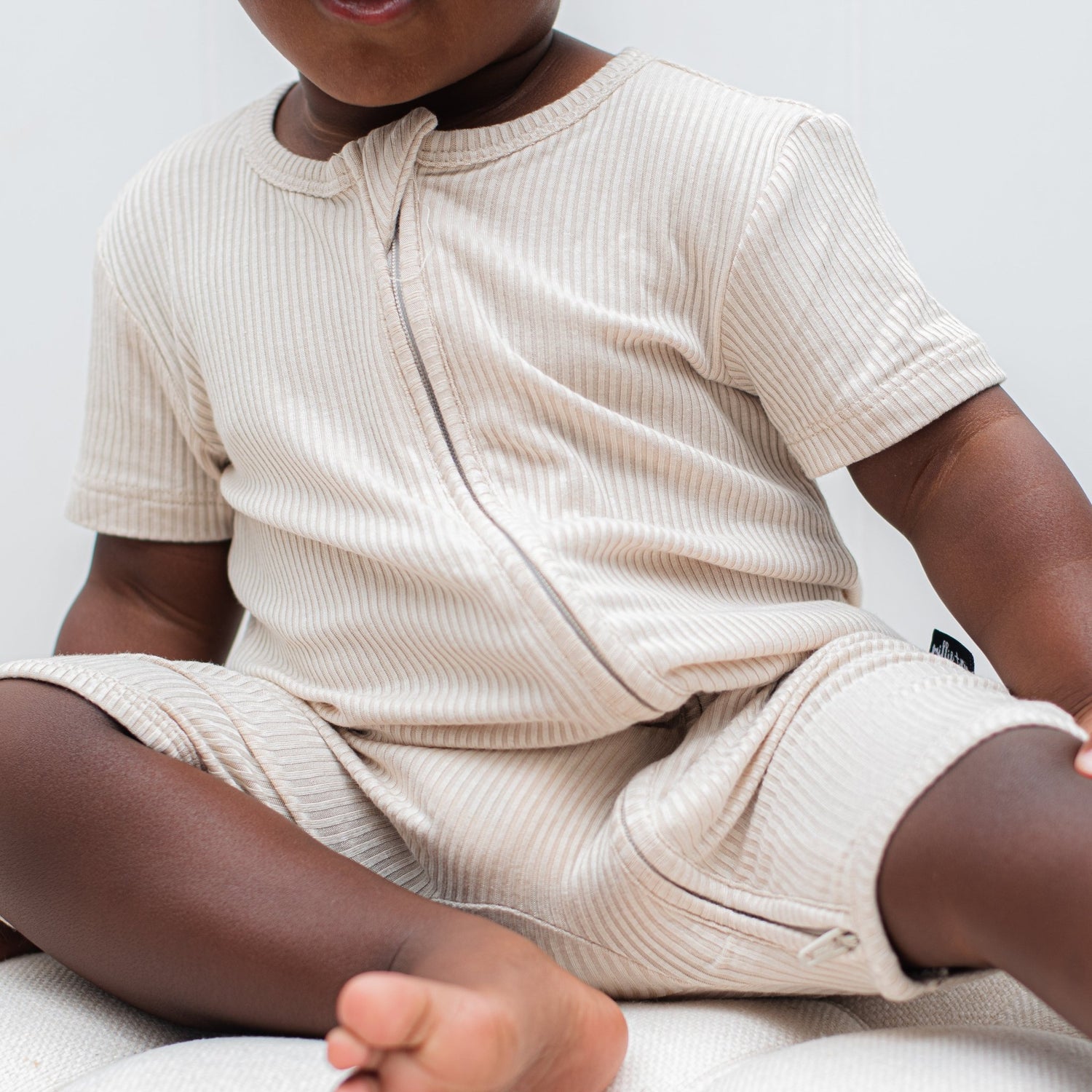 SHORTIE ZIP ROMPER - Clay Ribbed - Tenth &amp; Pine - shortie zip rompers - rib - 0/3m