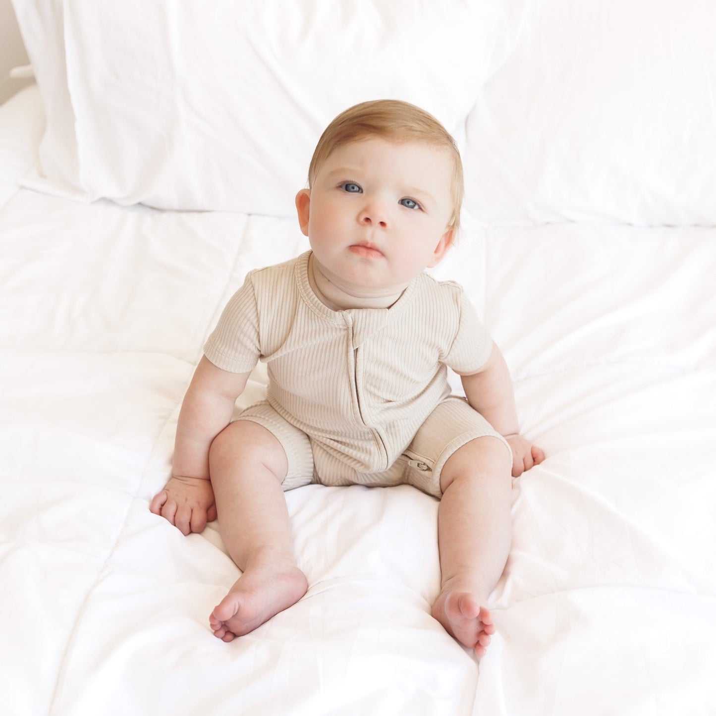 SHORTIE ZIP ROMPER - Clay Ribbed - Tenth & Pine - shortie zip rompers - rib - 0/3m