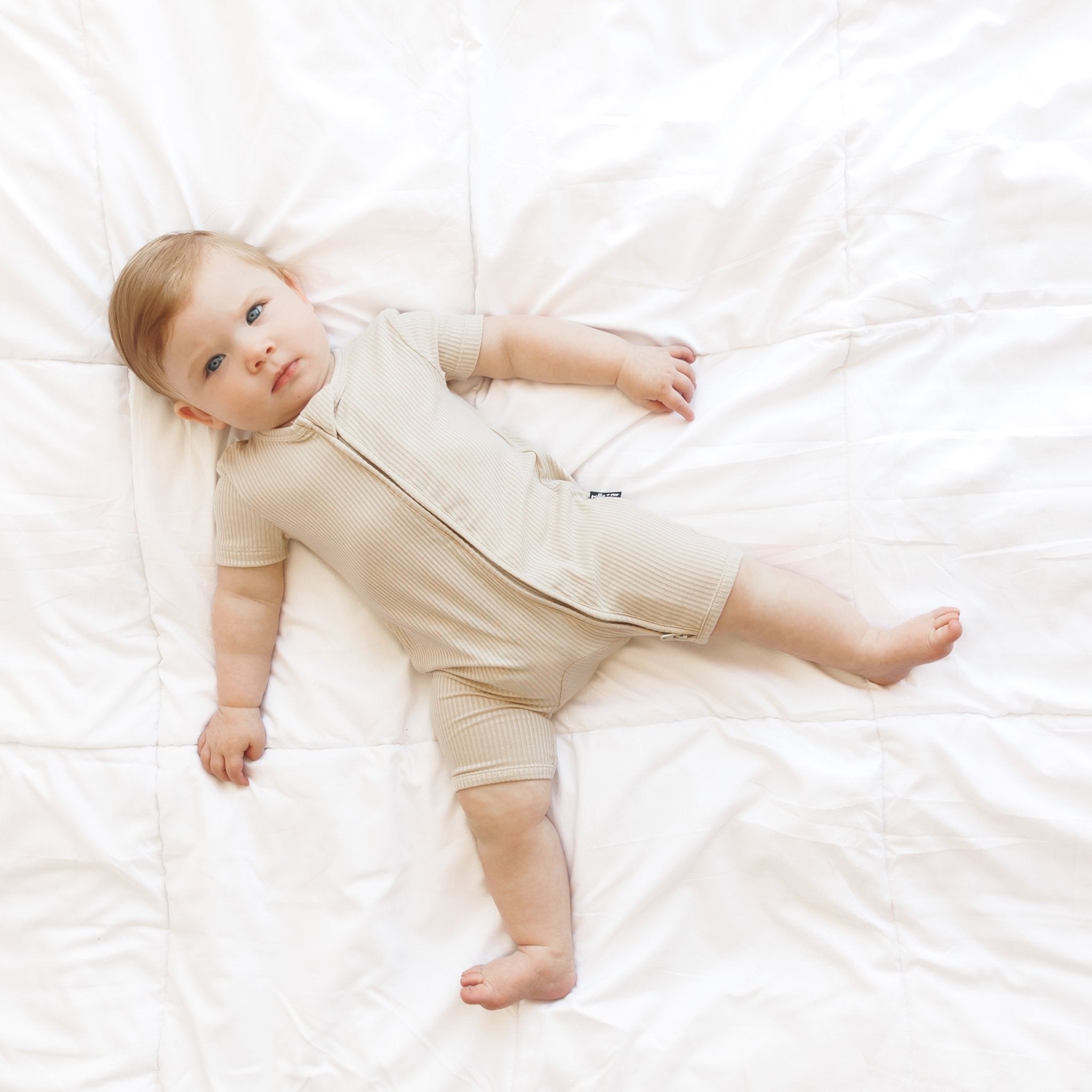 SHORTIE ZIP ROMPER - Clay Ribbed - Tenth &amp; Pine - shortie zip rompers - rib - 0/3m