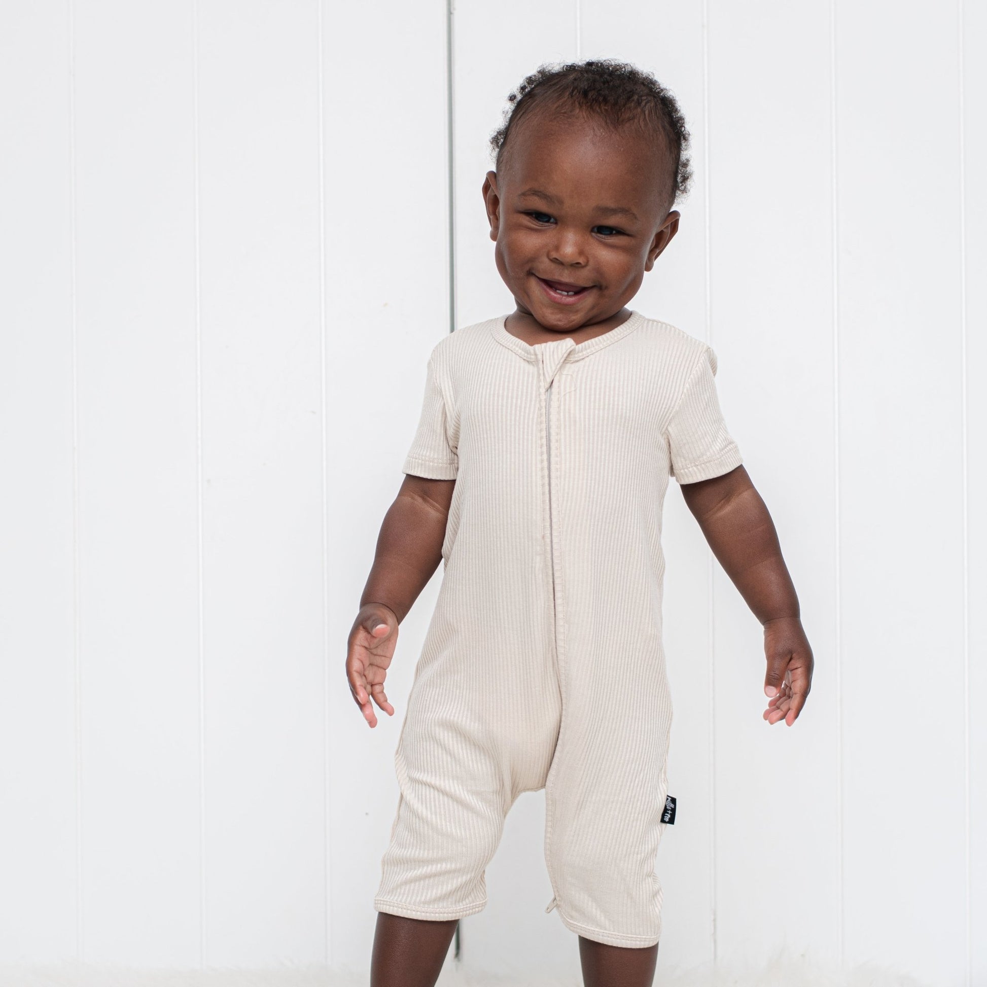 SHORTIE ZIP ROMPER - Clay Ribbed - Tenth & Pine - shortie zip rompers - rib - 0/3m