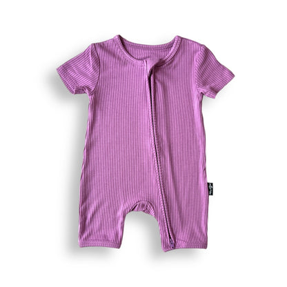 SHORTIE ZIP ROMPER - Lilac Ribbed - Tenth & Pine - shortie zip rompers - rib - 0/3m