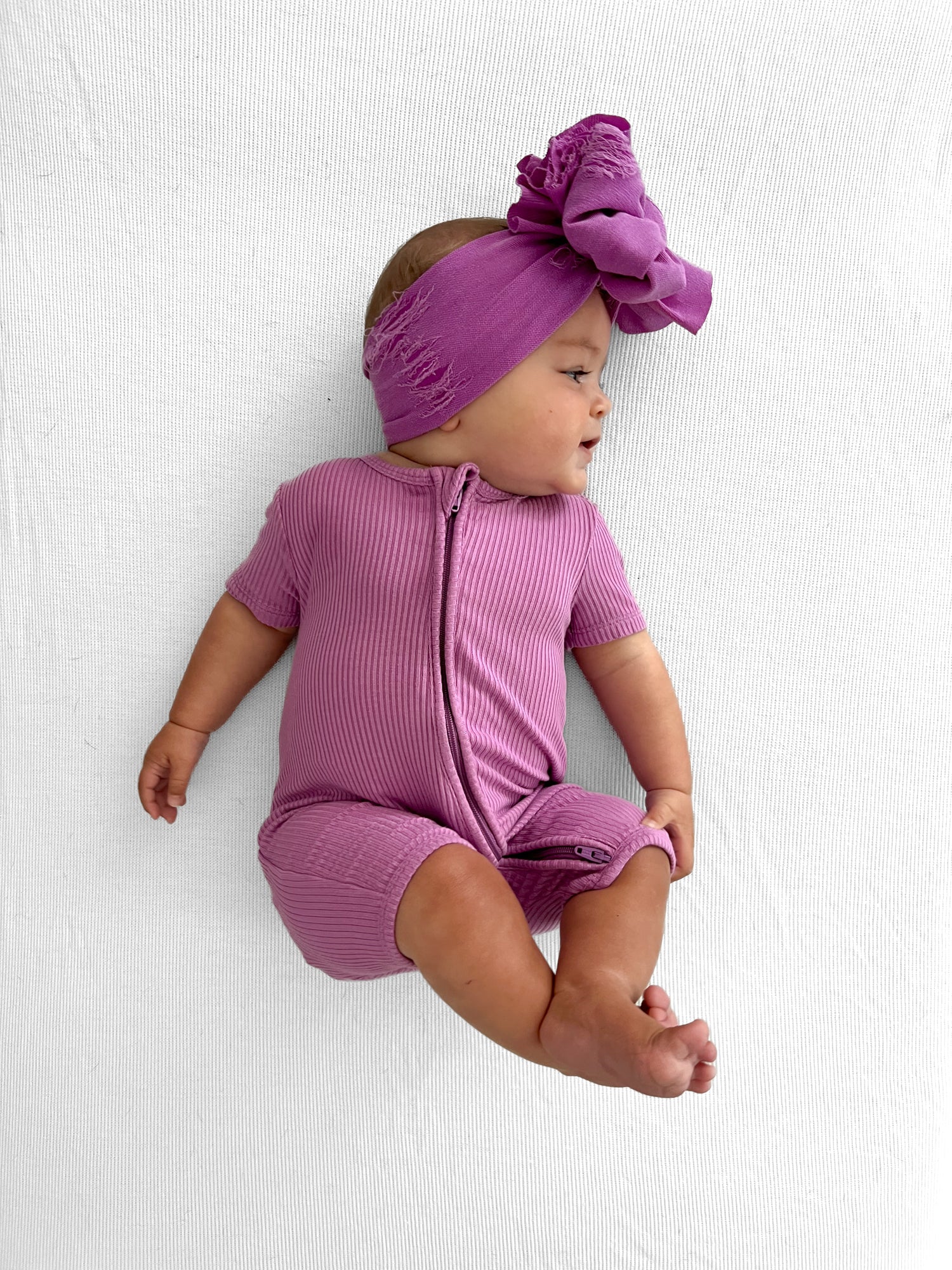 SHORTIE ZIP ROMPER - Lilac Ribbed - Tenth & Pine - shortie zip rompers - rib - 0/3m