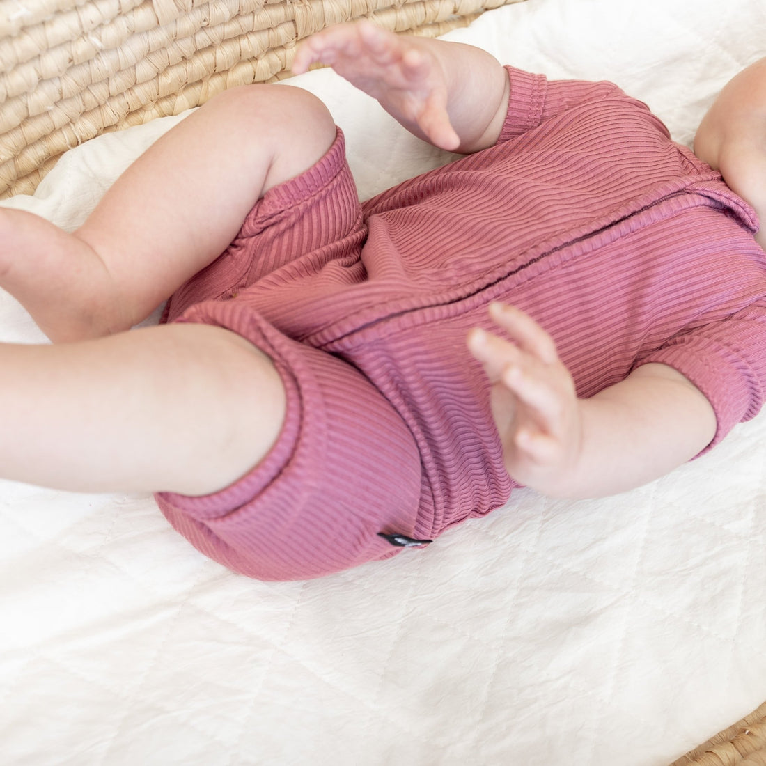 SHORTIE ZIP ROMPER - Mauve Ribbed - Tenth &amp; Pine - shortie zip rompers - rib - 0/3m