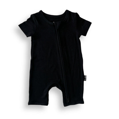 SHORTIE ZIP ROMPER - Midnight Ribbed - Tenth & Pine - shortie zip rompers - rib - 0/3m