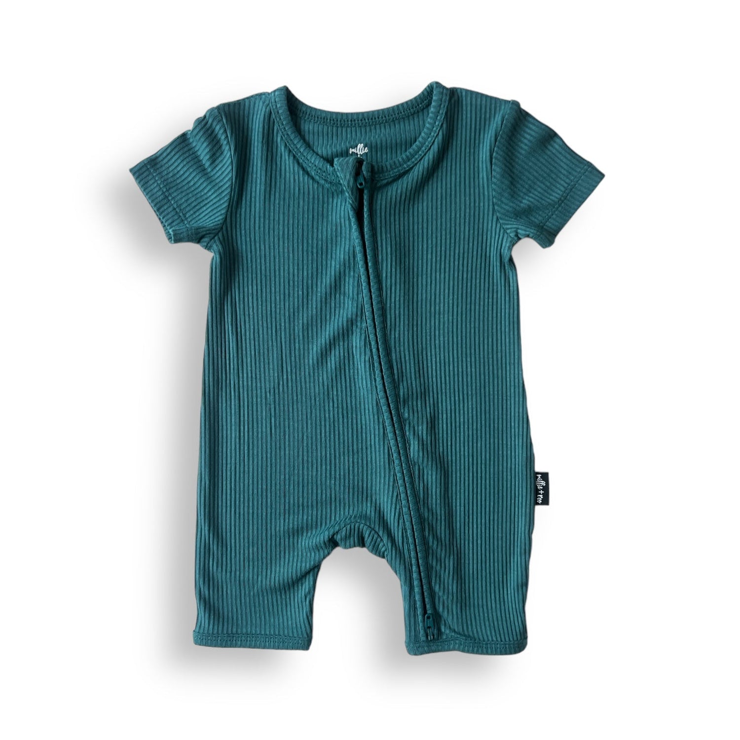 SHORTIE ZIP ROMPER - Peacock Ribbed - Tenth &amp; Pine - shortie zip rompers - rib - 0/3m