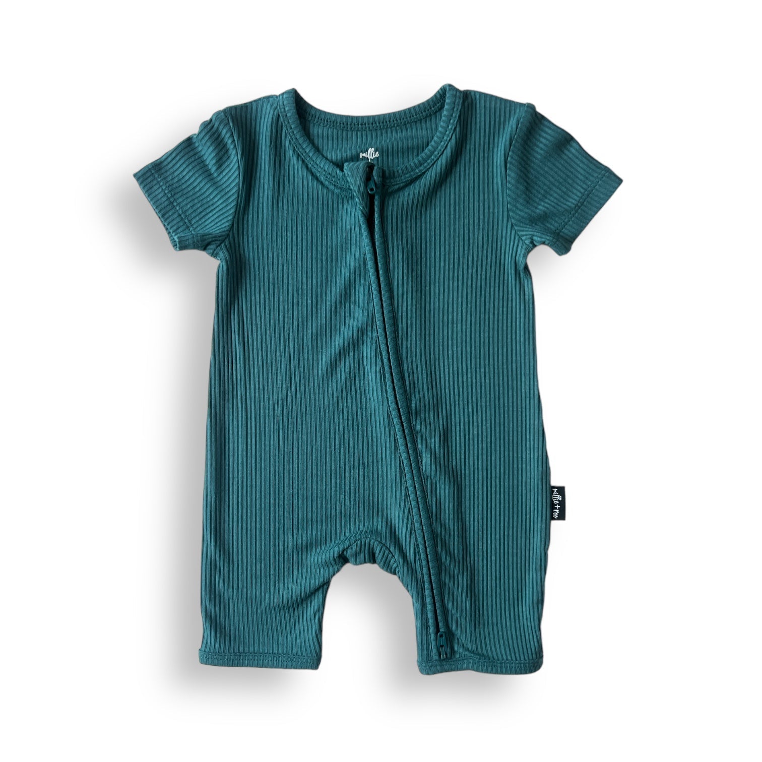 SHORTIE ZIP ROMPER - Peacock Ribbed - Tenth & Pine - shortie zip rompers - rib - 0/3m