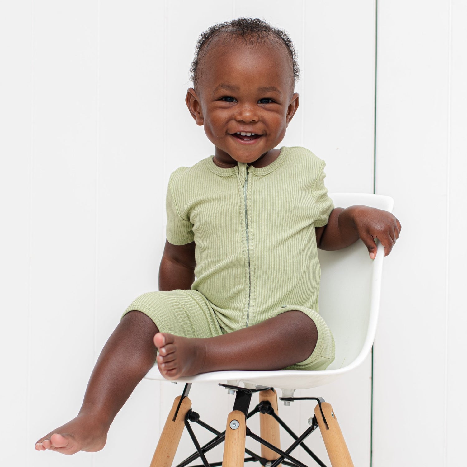 SHORTIE ZIP ROMPER - Pistachio Ribbed - Tenth &amp; Pine - shortie zip rompers - rib - 0/3m