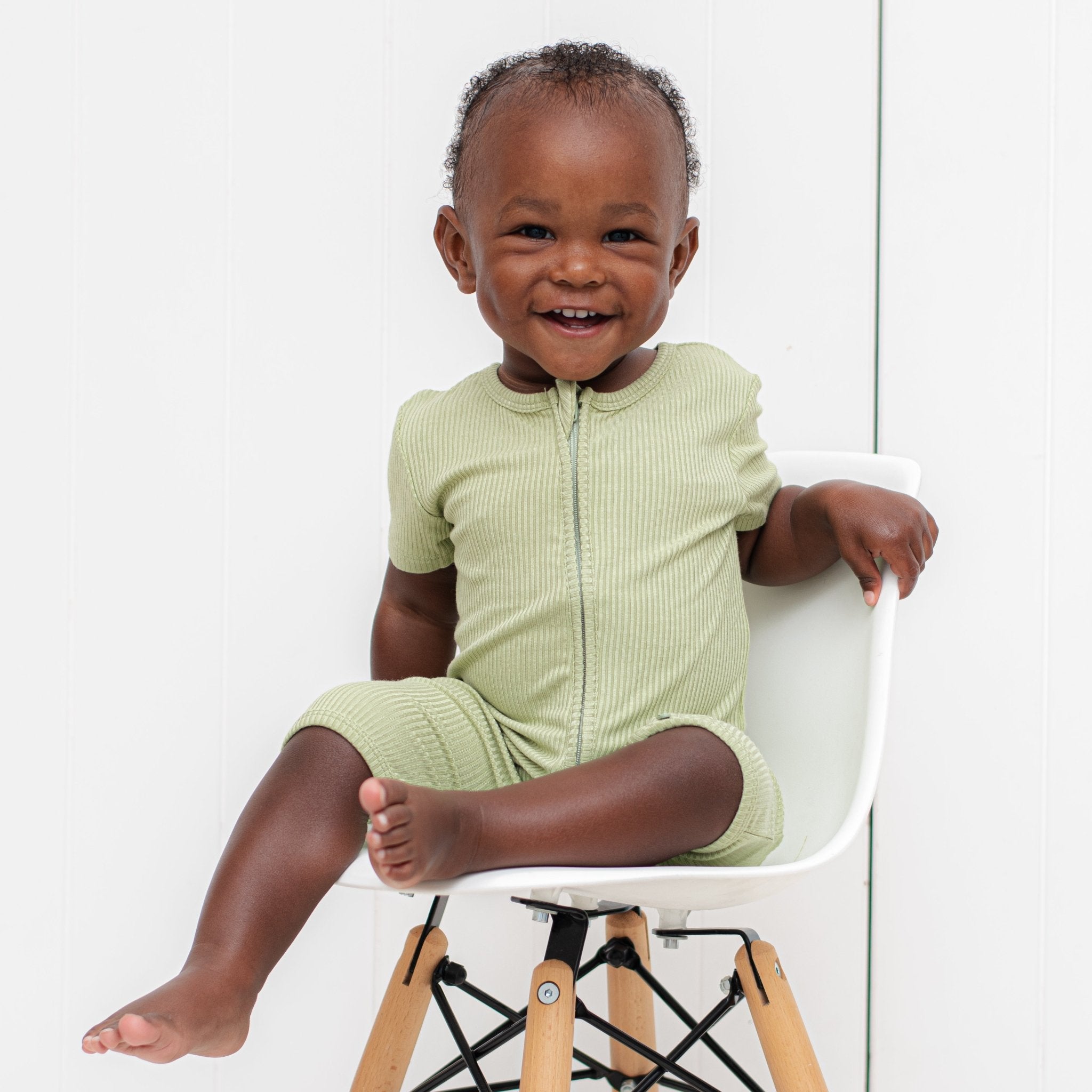 SHORTIE ZIP ROMPER - Pistachio Ribbed - Tenth &amp; Pine - shortie zip rompers - rib - 0/3m