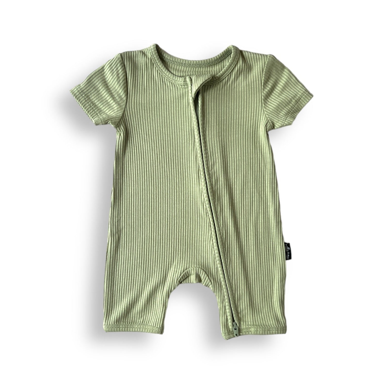 SHORTIE ZIP ROMPER - Pistachio Ribbed - Tenth & Pine - shortie zip rompers - rib - 0/3m