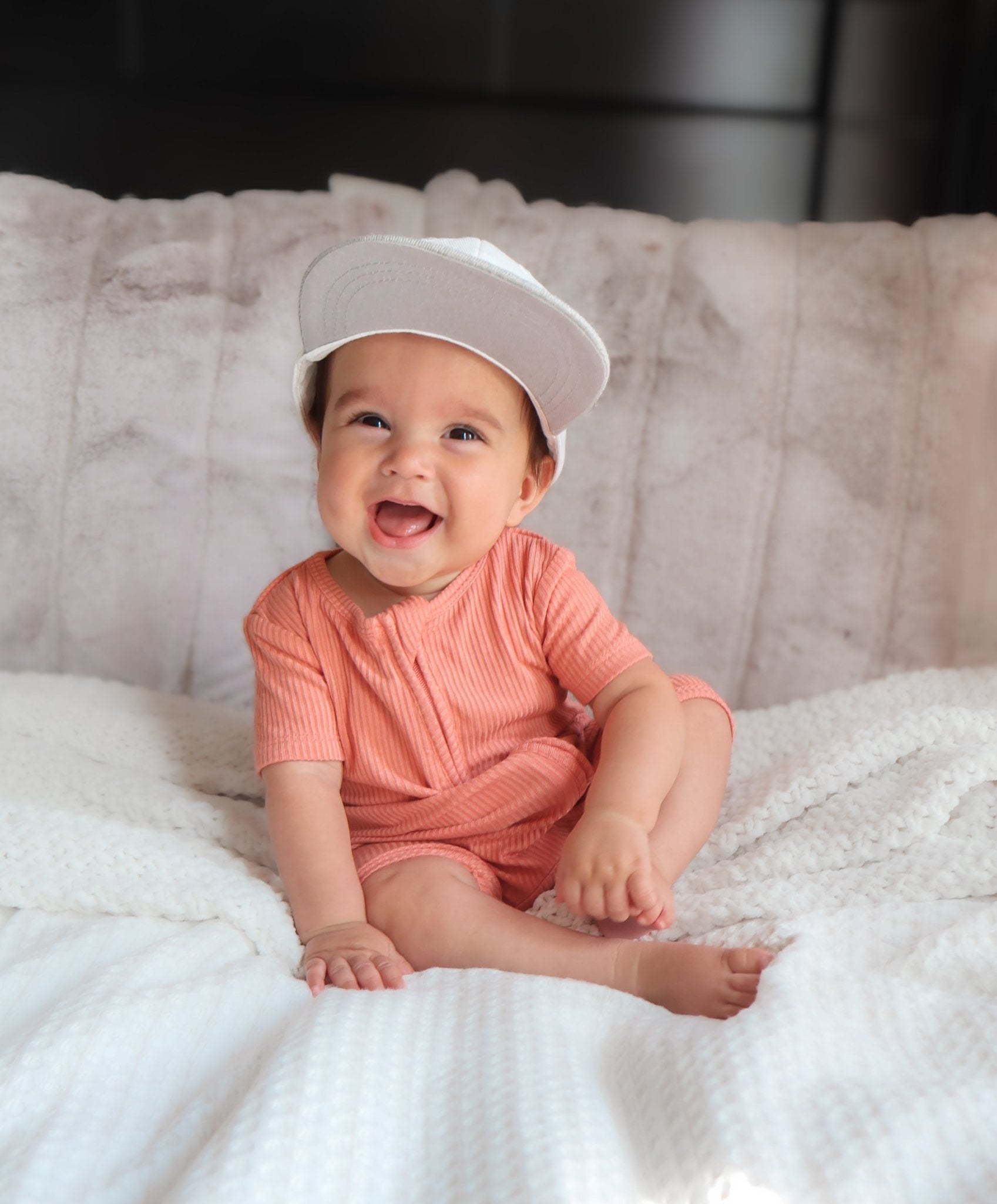 SHORTIE ZIP ROMPER - Red Rock Ribbed - Tenth &amp; Pine - shortie zip rompers - rib - 0/3m