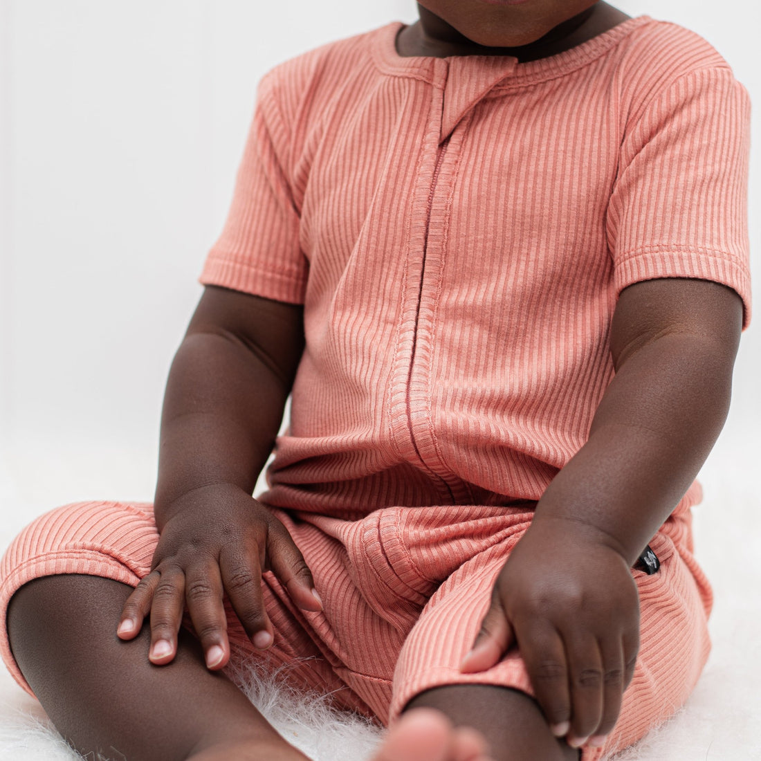 SHORTIE ZIP ROMPER - Red Rock Ribbed - Tenth &amp; Pine - shortie zip rompers - rib - 0/3m