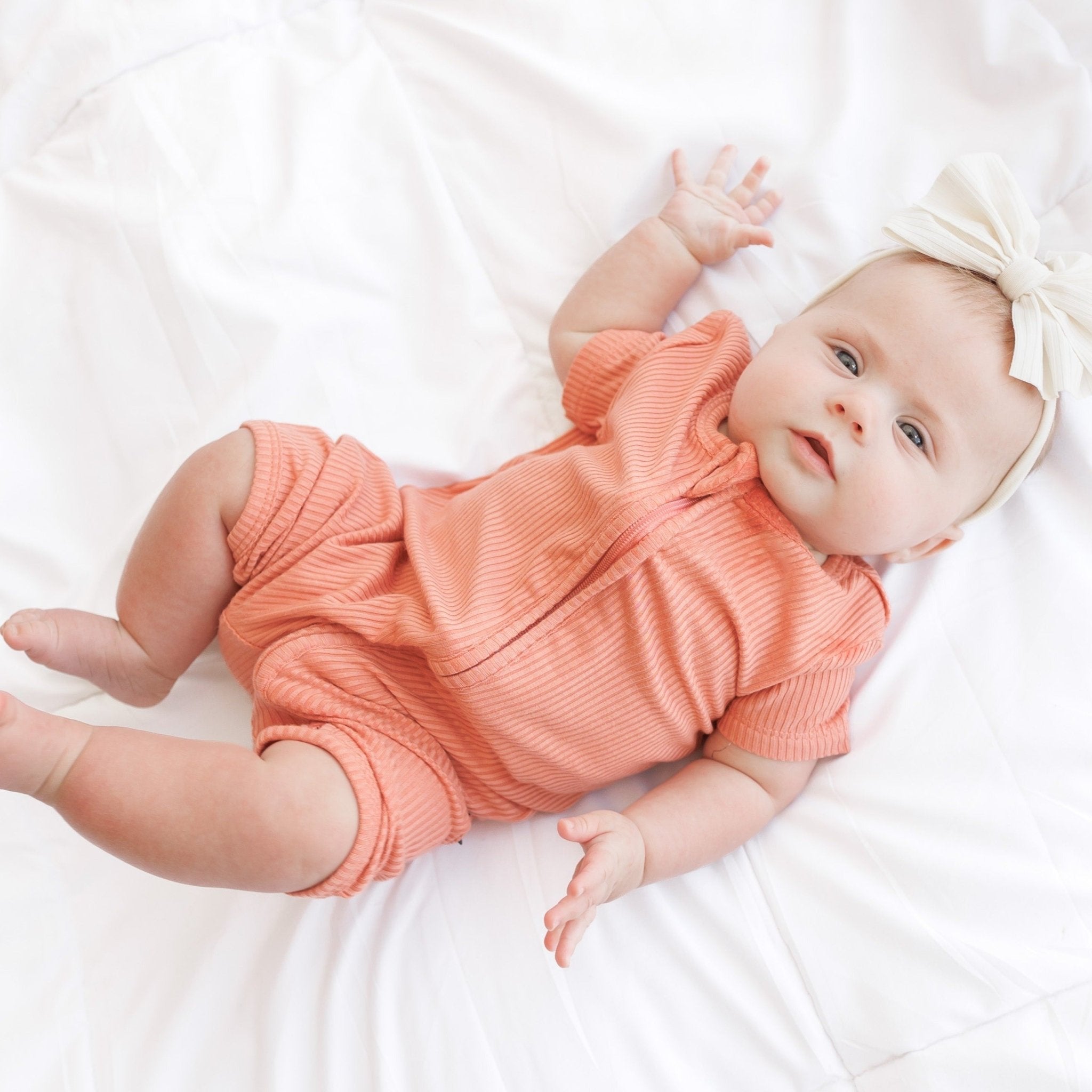 SHORTIE ZIP ROMPER - Red Rock Ribbed - Tenth &amp; Pine - shortie zip rompers - rib - 0/3m