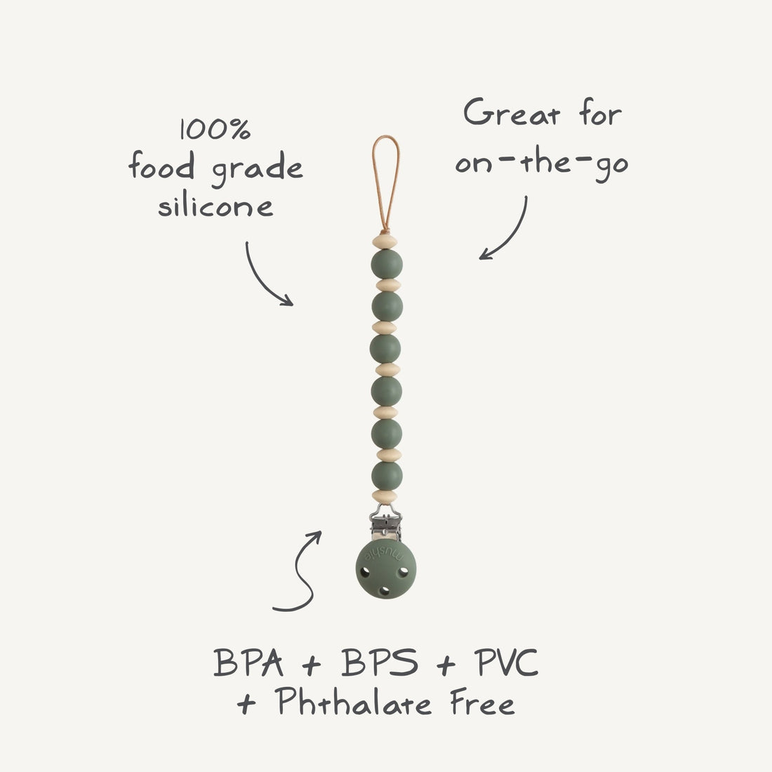 Silicone Pacifier Clip | Luna - Tenth &amp; Pine - Pacifier Clip - Dried Thyme