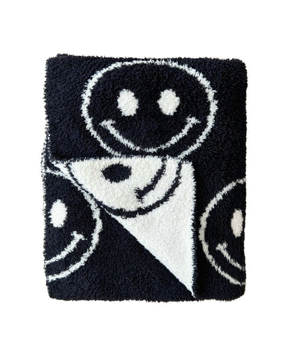 Smiley Fuzzy Blanket | Black - Tenth &amp; Pine - Plush Blanket - 