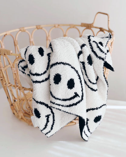 Smiley Fuzzy Blanket | Black - Tenth &amp; Pine - Plush Blanket - 