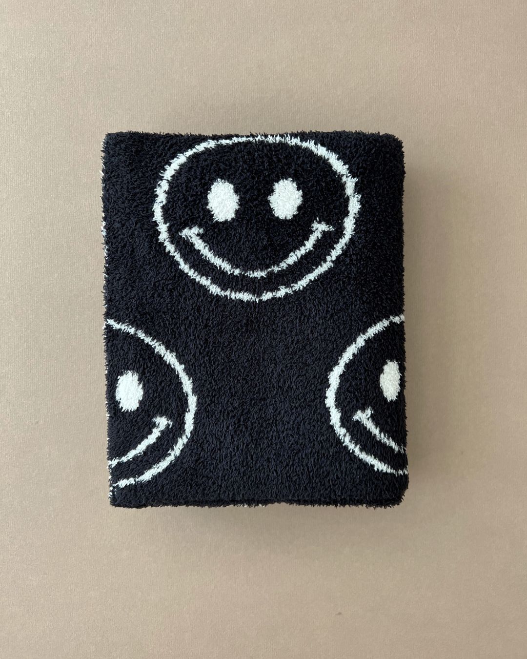 Smiley Fuzzy Blanket | Black - Tenth &amp; Pine - Plush Blanket - 