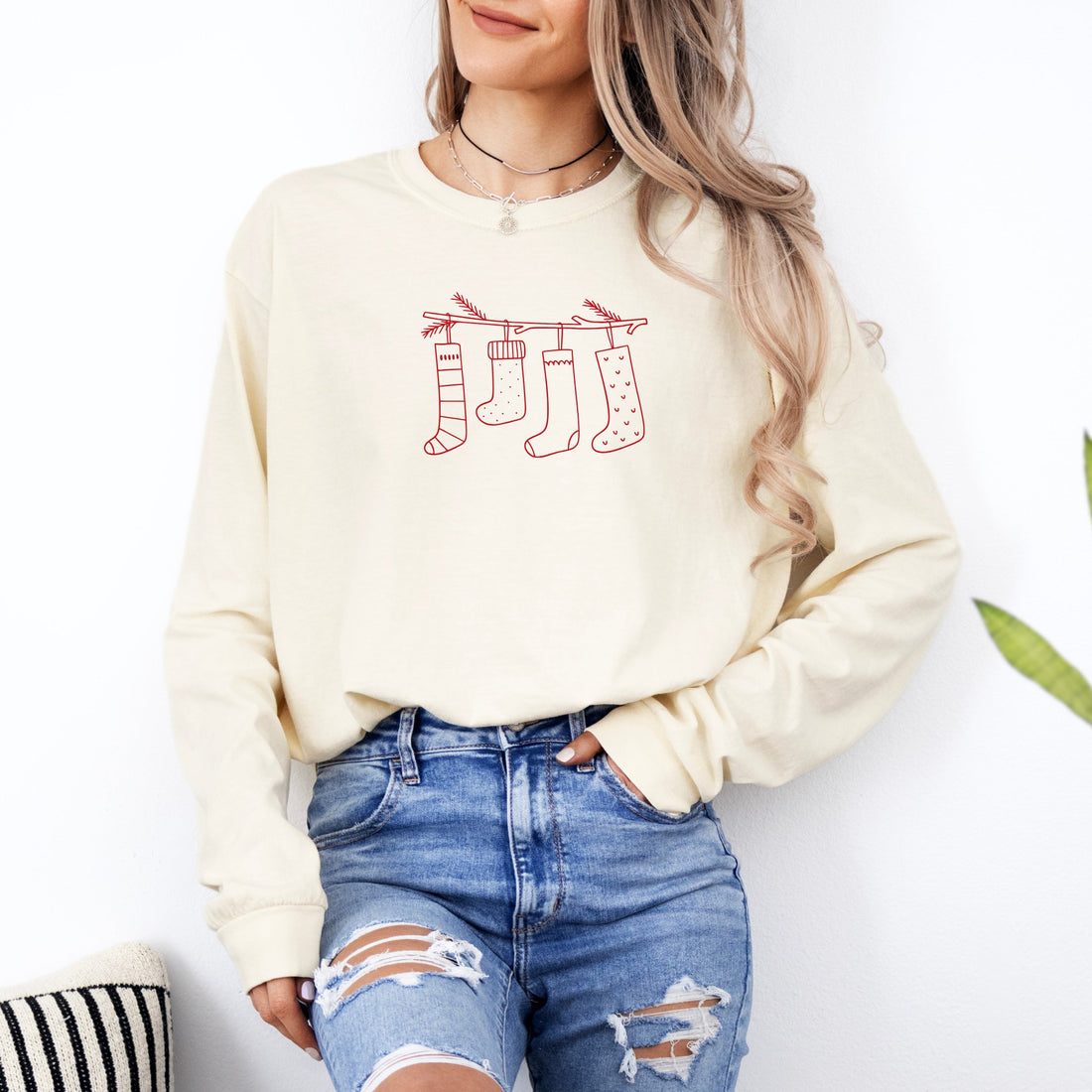 Stockings T-shirt | Adult Long Sleeve Tee - Tenth &amp; Pine - Long - sleeve