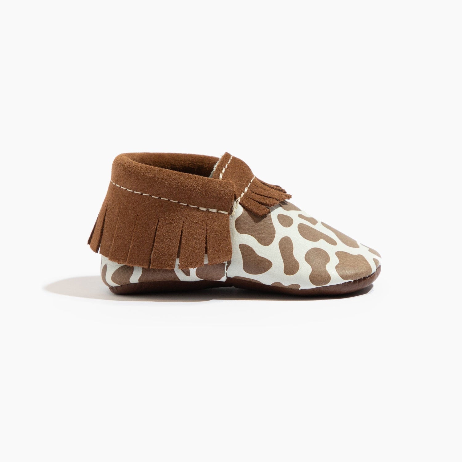 Suede Cow Print Moccasin Baby Shoe - Tenth &amp; Pine - Moccasin - Soft Sole - 1