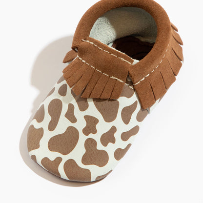 Suede Cow Print Moccasin Baby Shoe - Tenth &amp; Pine - Moccasin - Soft Sole - 1